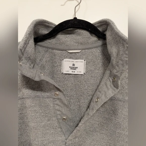 Reigning Champ Mélange Loopback 1/2 Half-Placket Snap Button Heathered Grey M - Picture 14 of 14